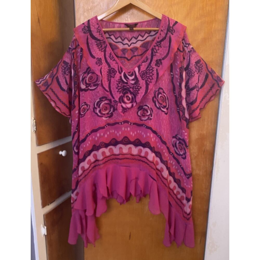 Zandra Rhodes Simply Be Bohemian Art Deco Ruffles Chiffon Kaftan Top Fairy Sz XL